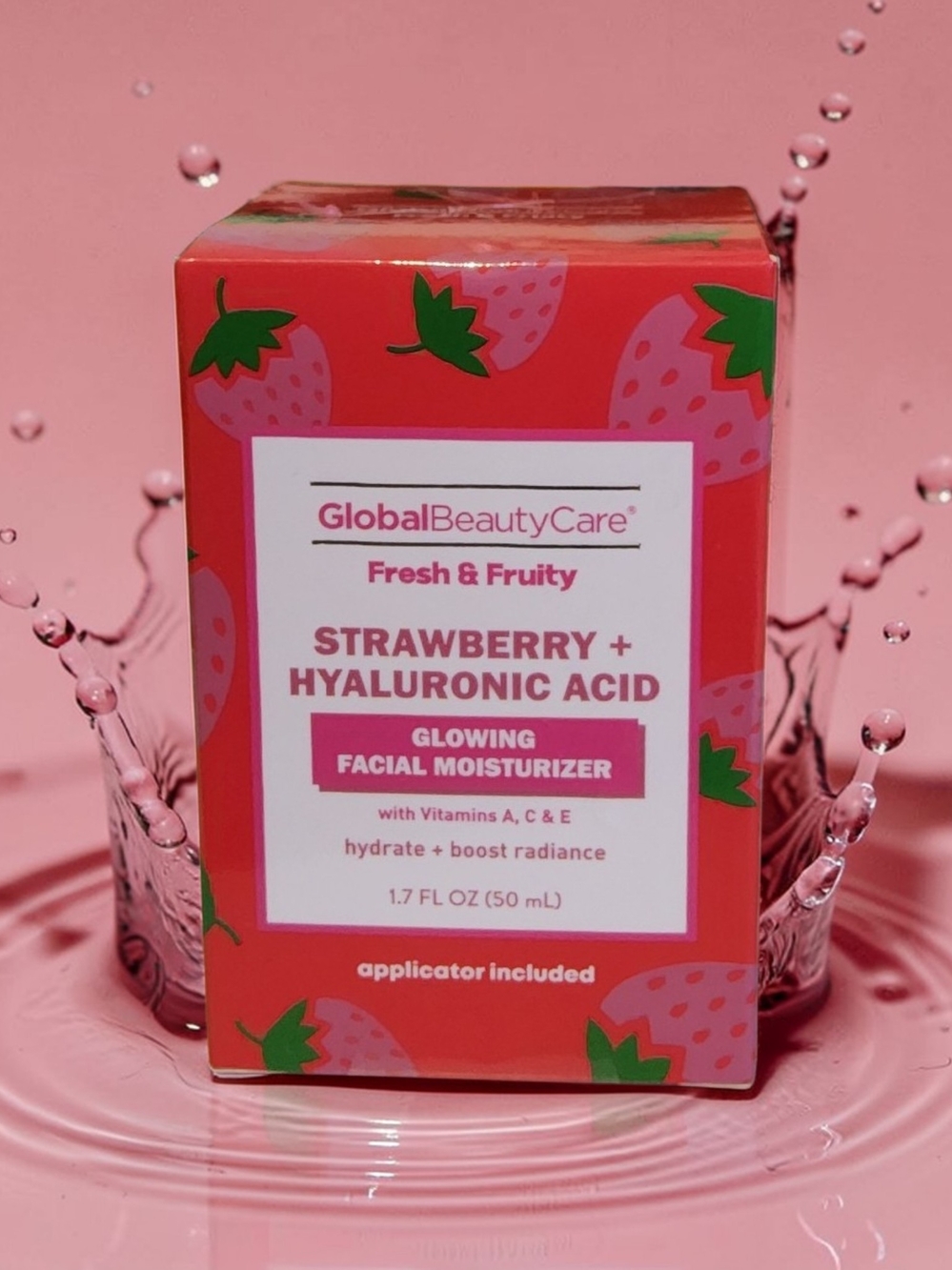 GlobalBeautyCare Strawberry + Hyaluronic Acid Glowing Facial Moisturizer - Pink